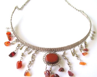 Vintage Choker Woven Silver & Stone Collar Style