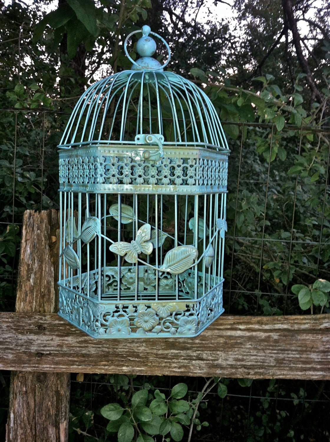 Aqua French Bird Cage / Hexagon Shaped / Country French Decor