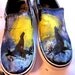 Custom painted mens slip ons howling wolf mens 9 and a half ON SALE