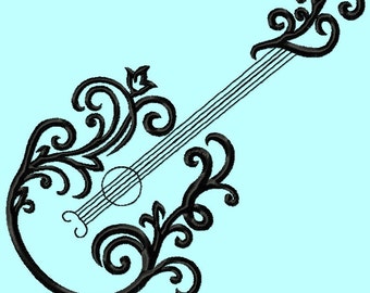 Elegant Guitar Embroidery Design 3 sizes INSTANT DOWNLOAD