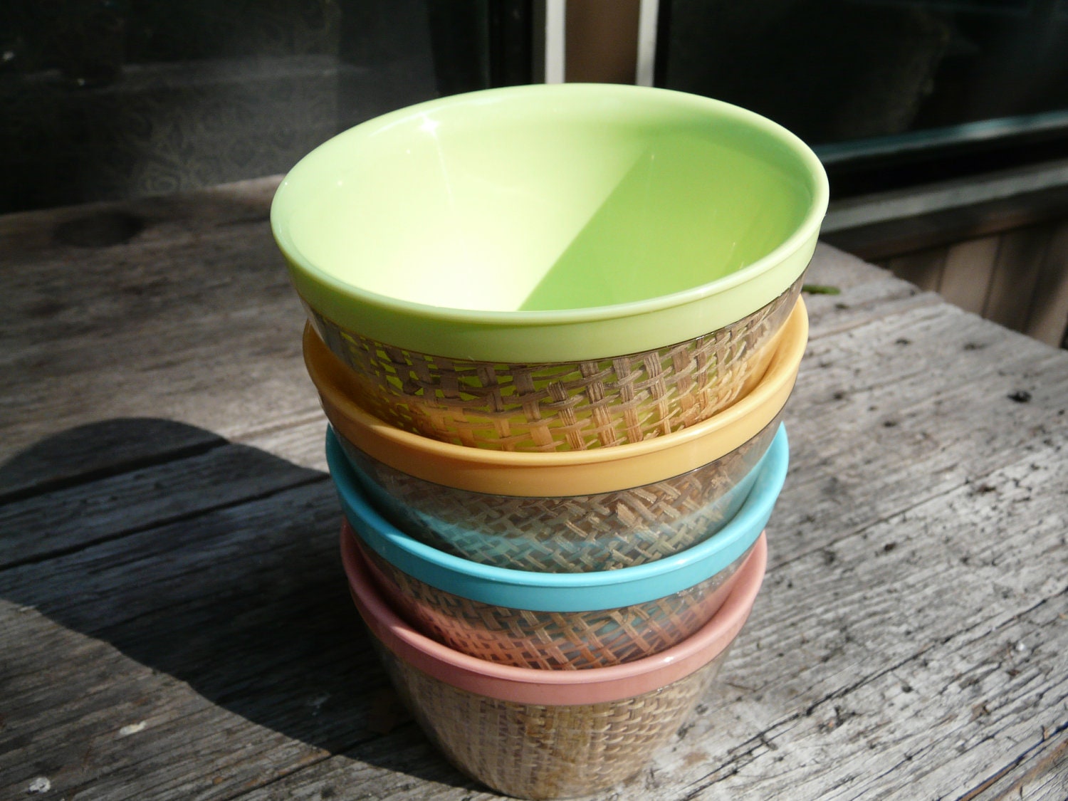 Raffia Ware burlap bowls set of four