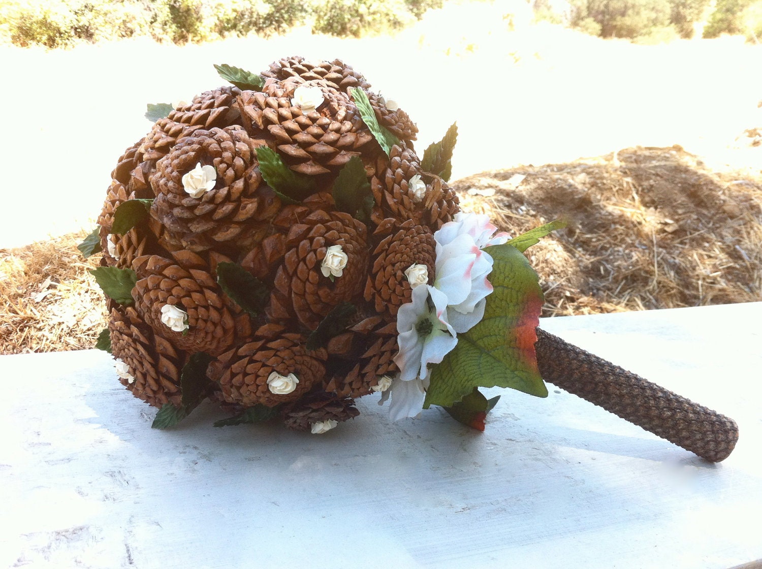Rustic wedding bouquet pine cone forest fall winter country
