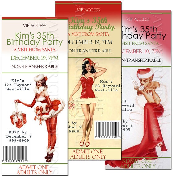 Personalized Adult Party Sexy Christmas Pin Up Ticket Style 1915