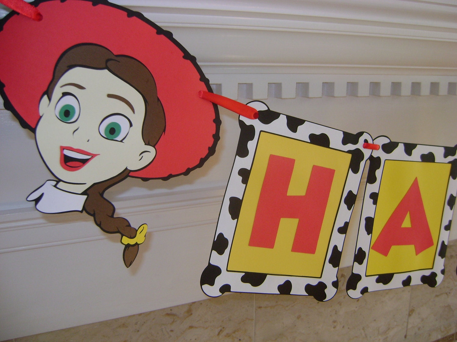 toy story jessie woody cow print happy birthday banner disney