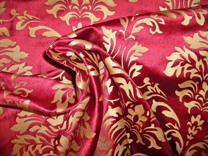 Red Gold VELVET DAMASK FABRIC 1 Yard Remnant   Il Fullxfull.366998087 L0k4 