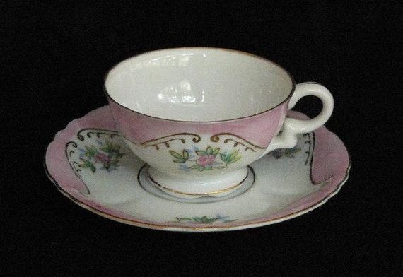and Japan and Painted FERN   vintage  cups   Vintage Hand Cup  Roses Saucer hand saucers second