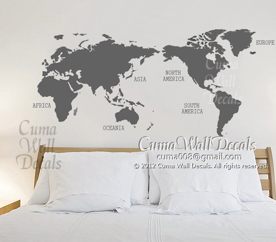 Map Of The World Decal Wall map of world Vinyl wall decals wall mural wall sticker Urben - world map Z150 by