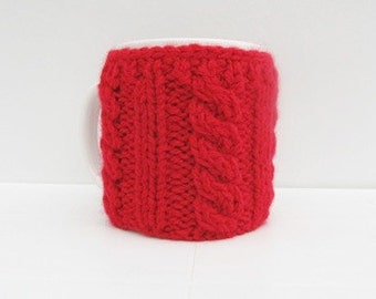 Christmas Coffe Cozy, Knitting Red Coffe Cup Cozy, Mug Cozy, gift