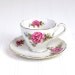 Teacup & Saucer Set with Pink Flowers - Handpainted White China with Gold Trim, Scalloped Edges - Vintage Home Decor or Use