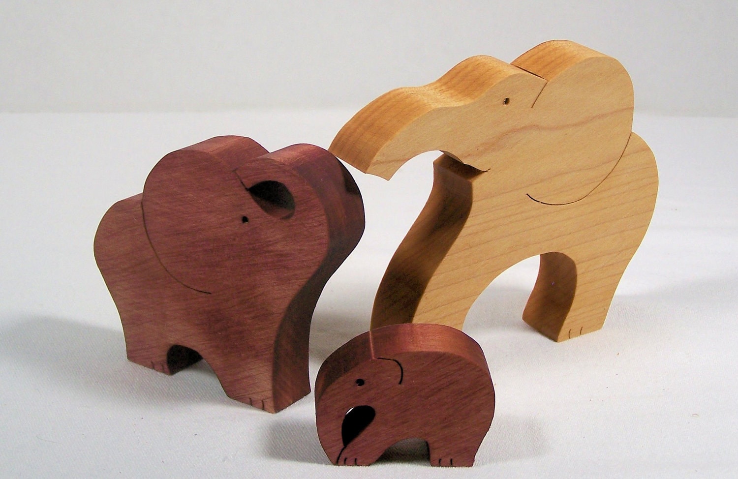Animal puzzle Maple wood scroll saw cut 3 elephants