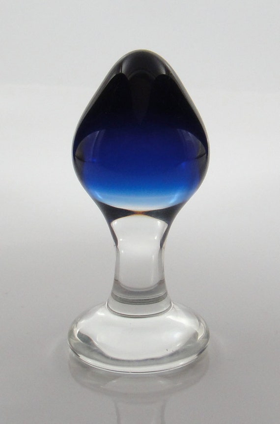 Small Blue Glass Color Fade Rosebud Butt Plug Sex Toy Mature