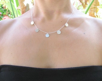 Disc necklace, silver necklace, silver disc, brushed silver, bridal necklace, delicate, feminine necklace, sterling silver