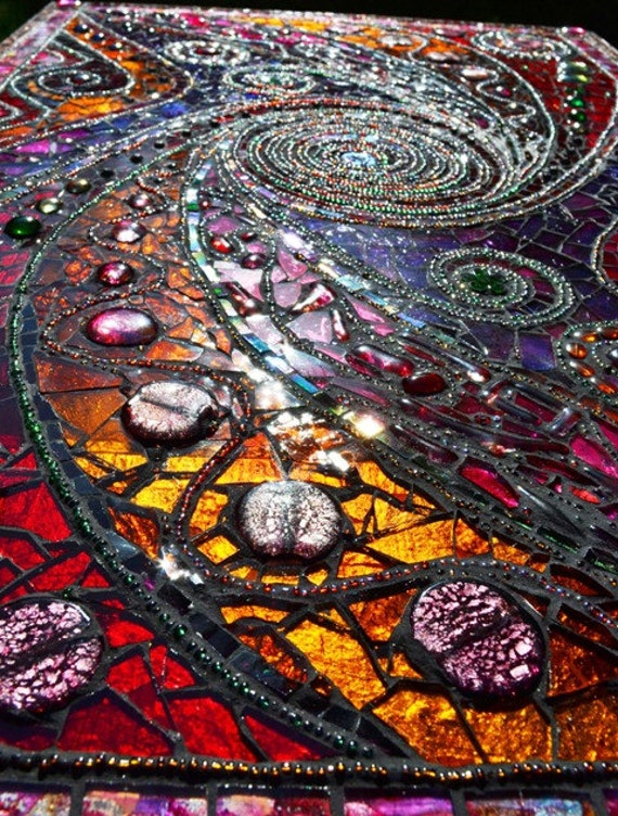 SOLD Mosaic table 'light box' spiral mosaic art