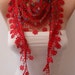 New - Cotton Red Scarf with Red Lace Trim Edge