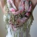 Flowered Pink Chiffon Scarf with Green Trim Edge