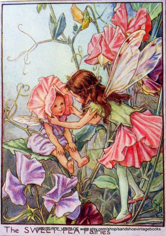 1930s SWEET PEA FAIRIES Cicely Mary Barker Print Ideal for