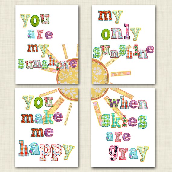 You are my sunshine 11x14 wall art set- rainbow- nursery prints- playroom wall art set- big girl room