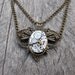 Clockpunk Steampunk Victorian - Style Pendant Necklace, Stainless Steel Watch Movement on Antiqued Brass Cabochon & Double Drop Curb Chain