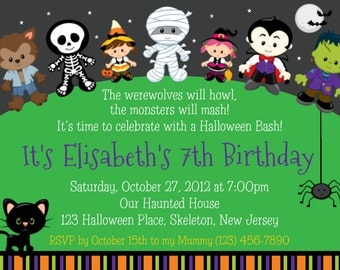 Trick or Treat Halloween Birthday Invitation - Personalized Custom Halloween Trick or Treat Invitation - Print Your Own