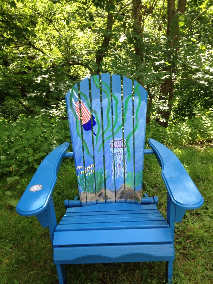 Hand Painted Adirondack Chair and Ottomans by beachchairsbyk