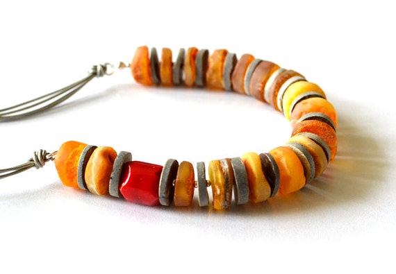 Amber Coral Necklace Baltic Amber Necklace Natural by KARUBA