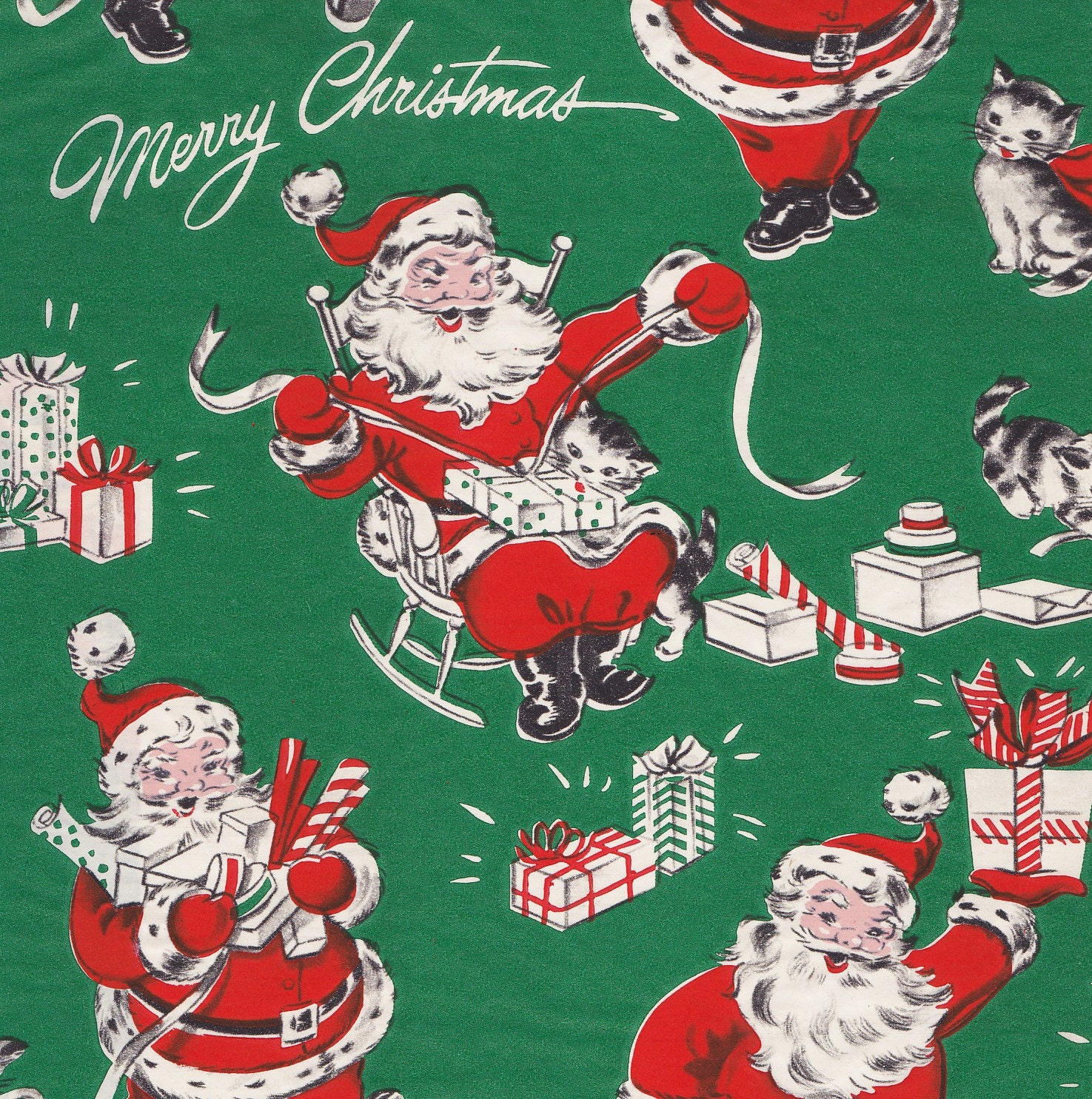 Vintage Merry Christmas Gift Wrap Wrapping Paper SANTA