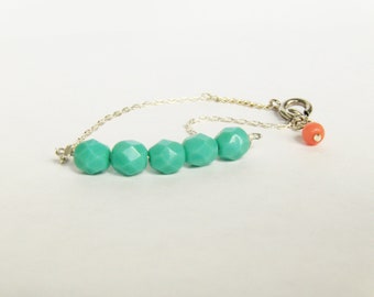 Mint and coral bracelet in Silver - Minimalist Jewelry