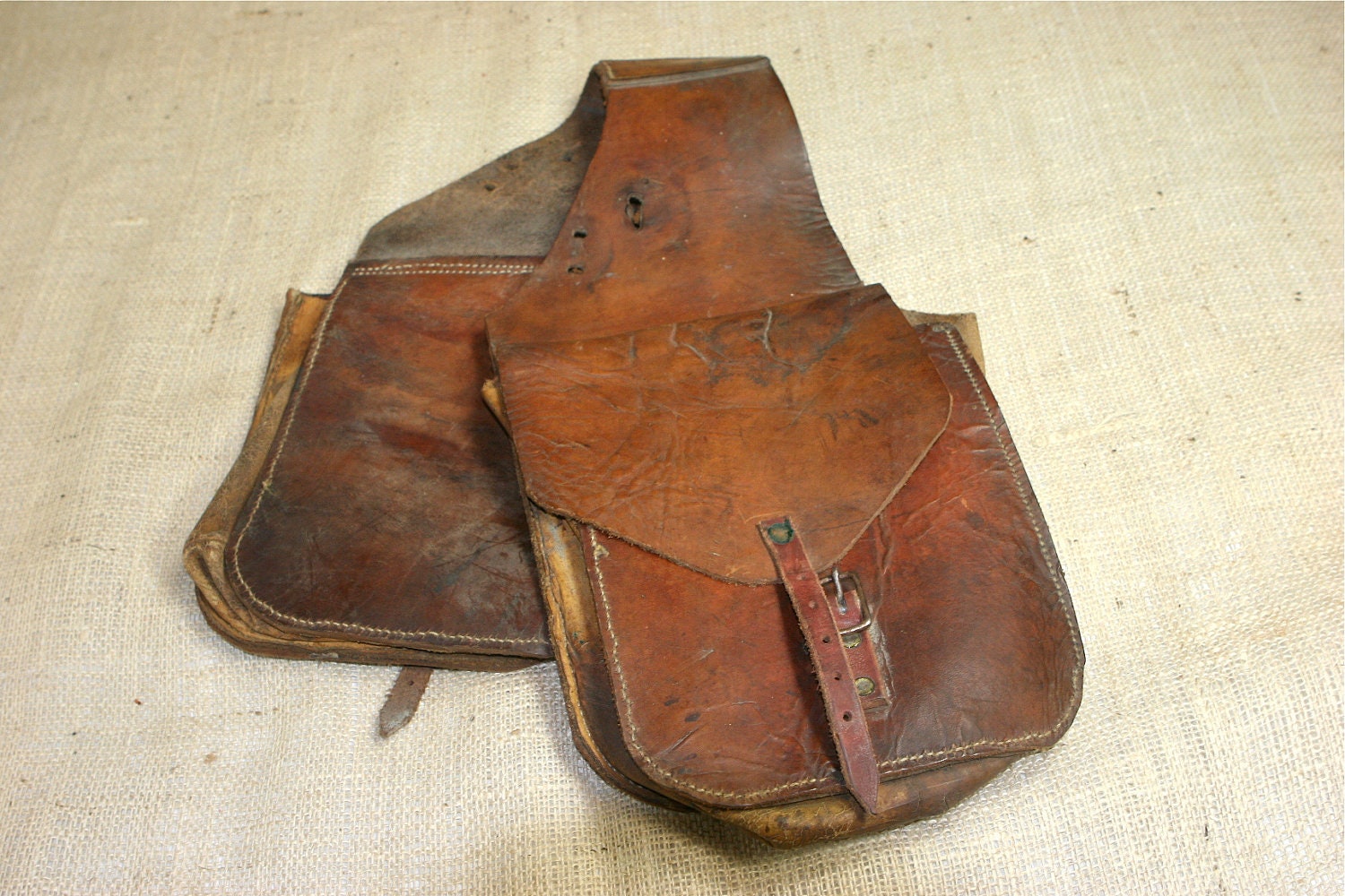 Vintage Worn Leather Saddle Bags