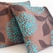 embossed velvet satin turquoise brown decorative modern patterned flowering home garden bedroom decor 18x18 inches pillows