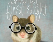 Love at first sight! Small mouse with glasses print, mouse poster 11x14 print gift funny gift print portrait wall art print wall decor Love at first sight! Small mouse with glasses print, mouse poster 11x14 print gift funny gift print portrait wall art print wall decor