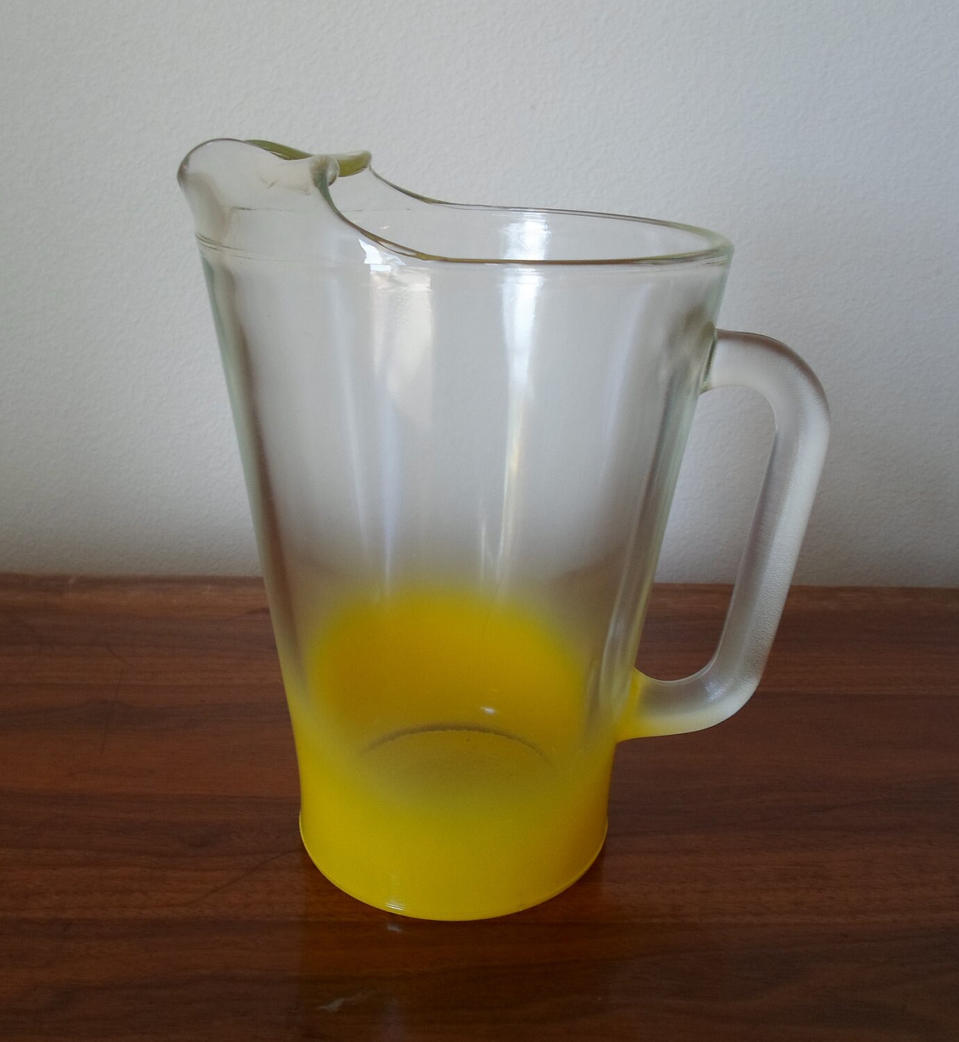 Vintage Yellow Frosted Glass Serving Pitcher Mid Century