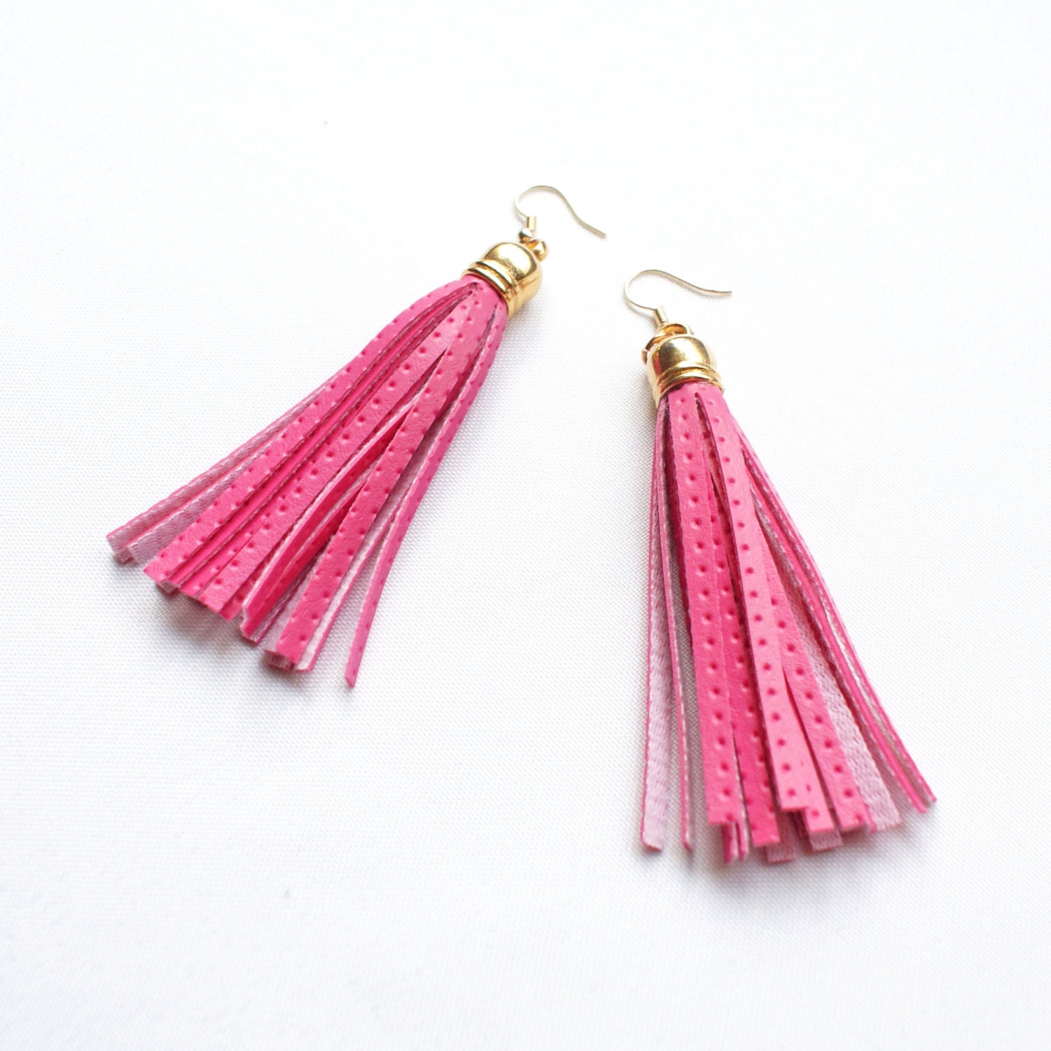 Hot Pink Leather Tassel Earrings by fashionmeme on Etsy