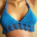 Crochet bikini top - halter top - women swimsuit - pearls crochet top in hot blue.