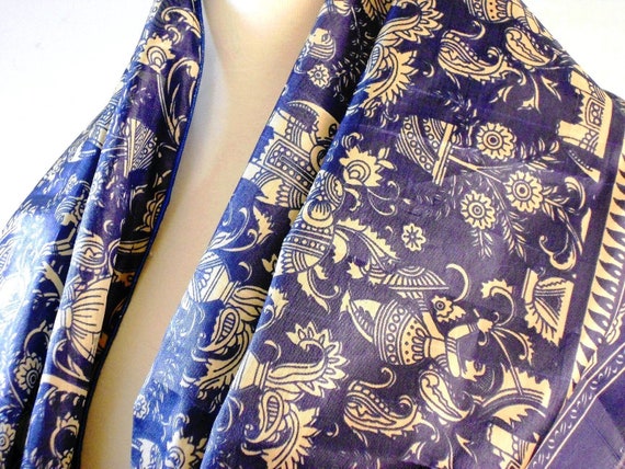 Blue Silk Sari Scarf Silk Scarf India Scarf Tribal by Miriboheme