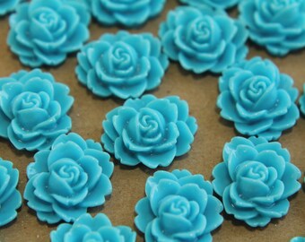 CLOSEOUT - 20 pc. Sky Blue Cabbage Rose Cabochons 18mm x 16mm - RES-130