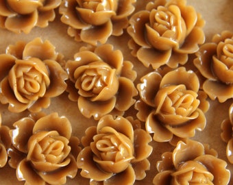 CLOSEOUT - 20 pc. Mocha Blooming Lotus Cabochons 18mm x 16mm | RES-175