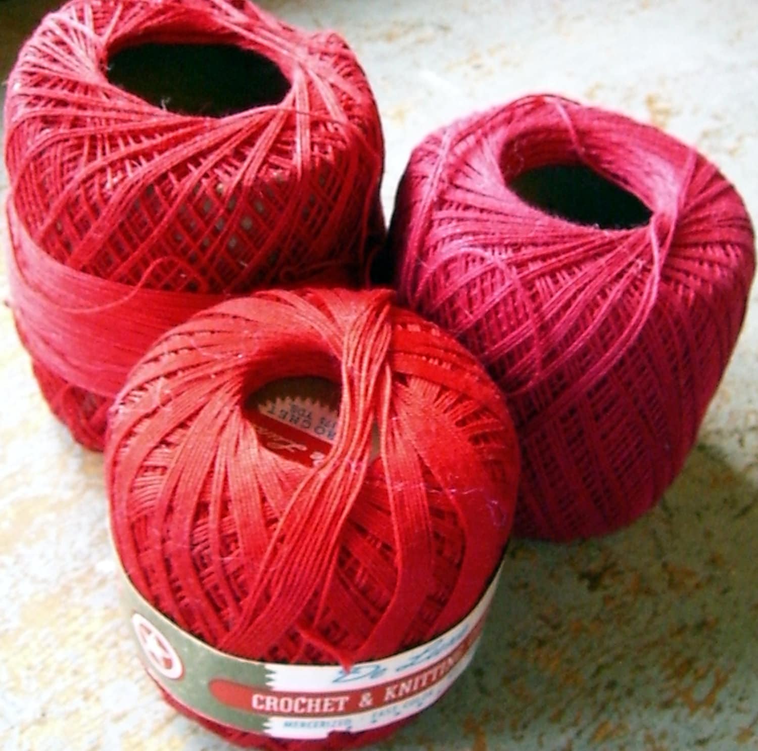 Crochet Yarn Red Crochet Thread Three Skeins Knitting