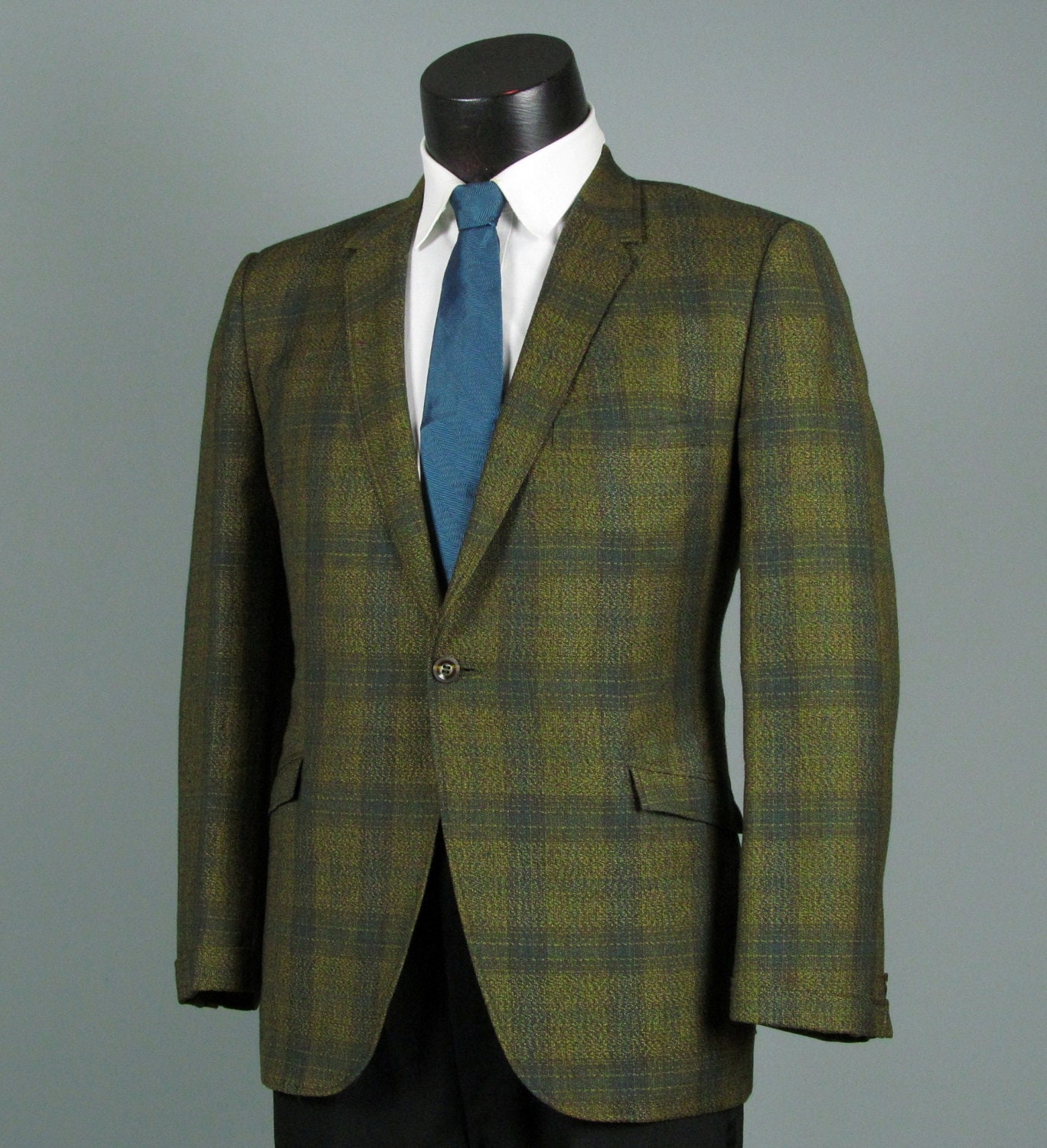 Vintage Mens Blazer Sport Coat Jacket 1960s ROCKABILLY Green