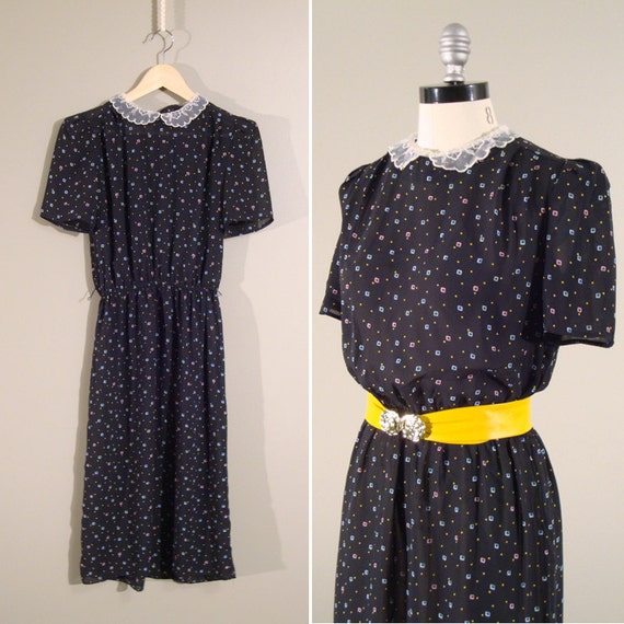 Vintage 1980s Dress // 80s Dress // Peter Pan's Polka Dot Dress