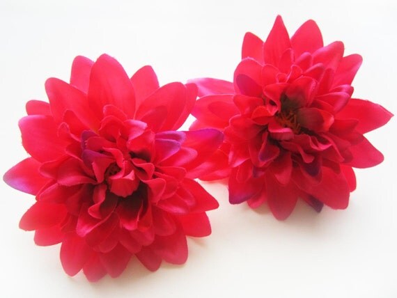 4 Hot Pink silk Dahlia heads Artificial Flower by FayFlowerShop