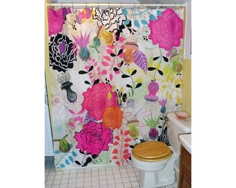 Shower Curtain / Wall art - "Tea Time" 70"x74" (eyelets are not standard size)