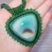 SALE - Beadwork Bead Embroidery Pendant Necklace with Green Agate - OPHELIA - green - grey