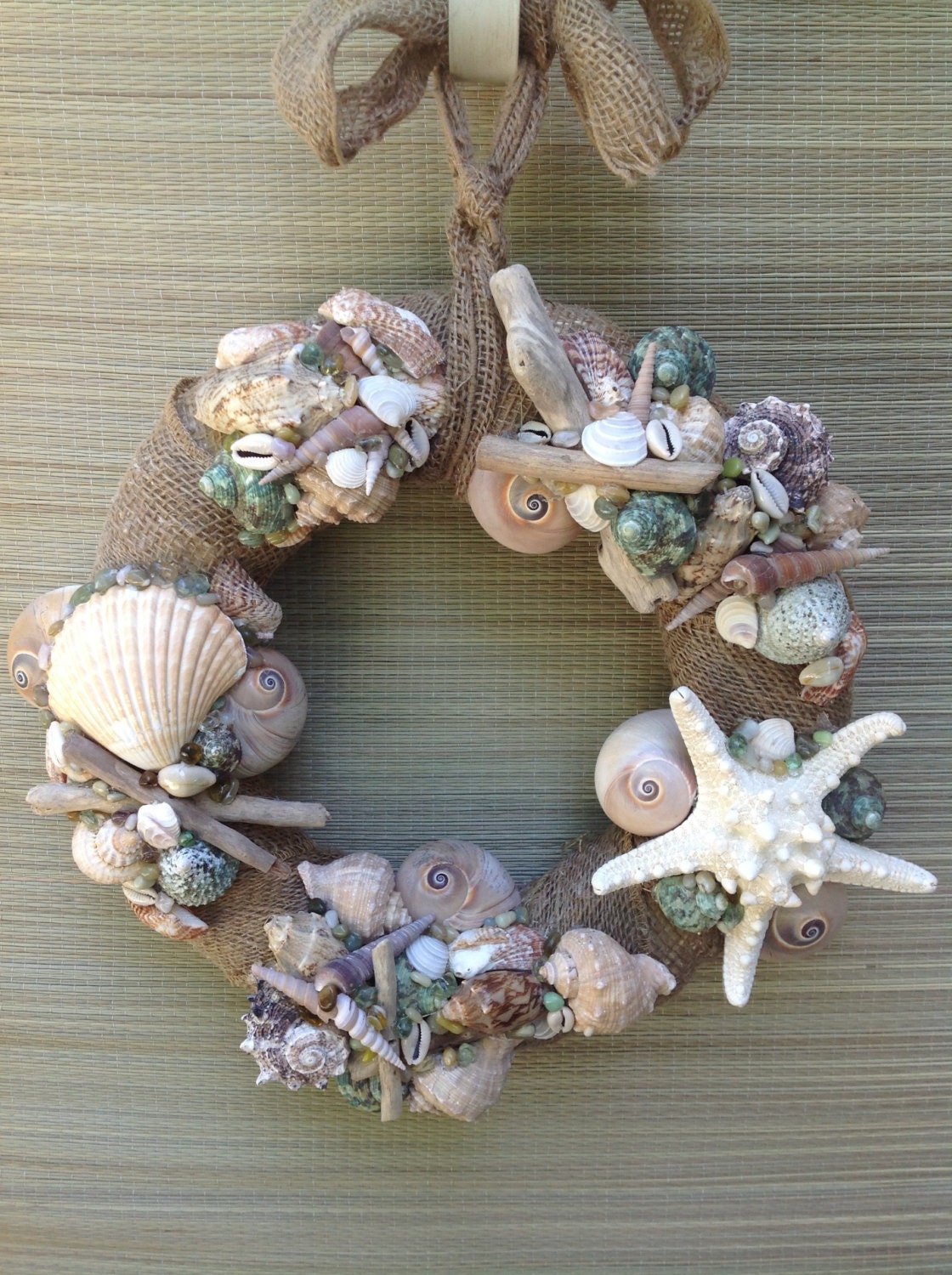 Sea Shell Driftwood Wreath with Burlap Nautical