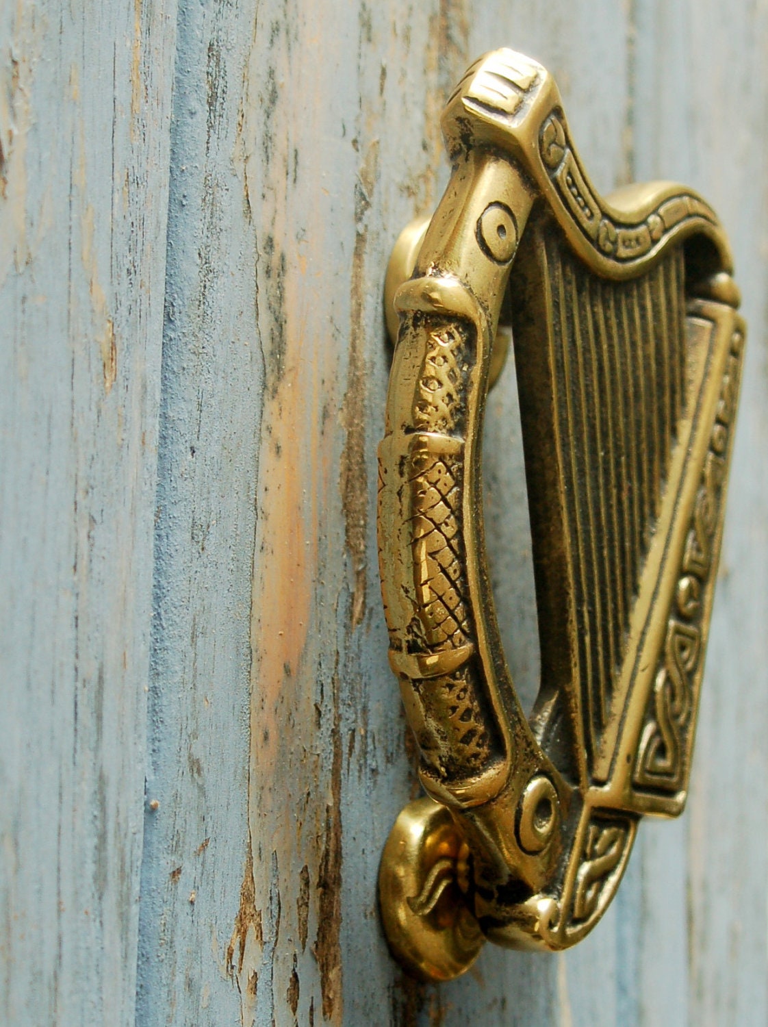 Antique Irish Harp Door Knocker Celtic Brass