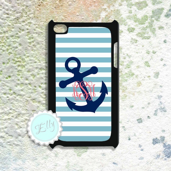 Anchor IPod Touch 4 monogrammed case nautical by ColorsAndFriends