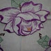 Roses are purple, pair of two vintage linen dresser scarves, embroidered with crochet edging.