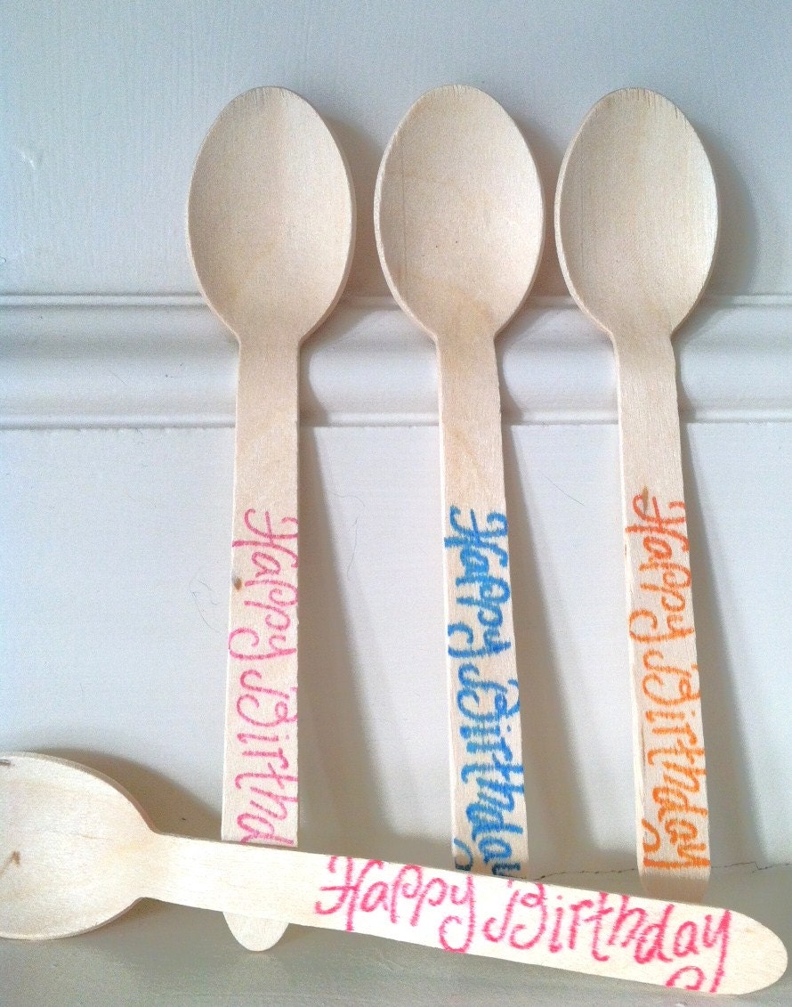 Birthday Wooden Ice Cream or Party Spoons 20