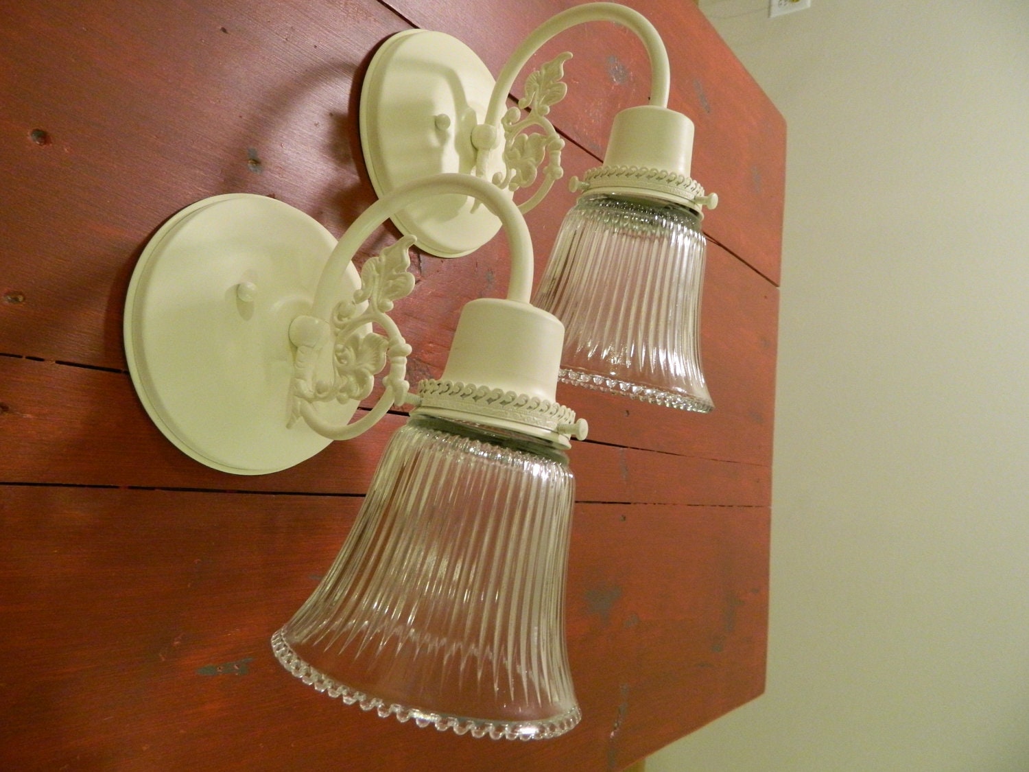 Upcycled Pair Of Cream Shabby Chic Ornate Wall Sconces