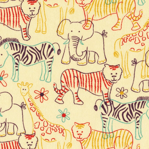 Animal outline flannel fabric zebras tigers elephants