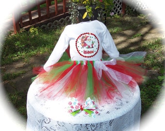 Custom made Christmas, Holiday Santa Boutique Pageant 3pc infant tutu set with matching hairbow. size 18 month